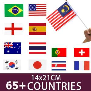 Hand Held Flags with Poles World Cup 65 Countries Small Hand National Team Flags with 14*21 CM