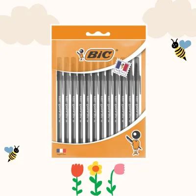 BIC บิ๊ก ปากกา Round Stic ปากกาลูกลื่น เเบบถอดปลอก หมึกดำ หัวปากกา 0.7 mm. จำนวน 12 ด้าม