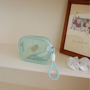 OMQAIO Màu sắc đồng nhất Túi mỹ phẩm lưới Khóa kéo Dung lượng lớn Túi đựng mỹ phẩm dạng gối Di động Hộp tổ chức Túi trang điểm trong suốt Du lịch