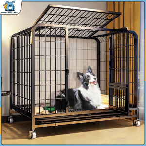 Dog Cage with Roof Large Dog Crate Heavy Duty Pet Cage with Wheels Cat Cage with Removable Tray