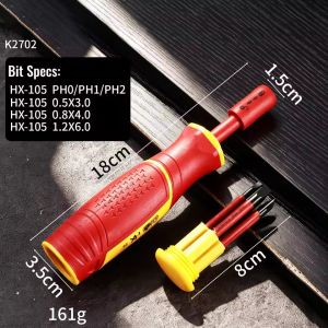 Hlinkey 1000V Bộ tua vít cách điện VDE chứng nhận mag-netic nhanh chóng phát hành bit crôm-vanađi thép sửa chữa cho thợ điện Công cụ 21.8cm