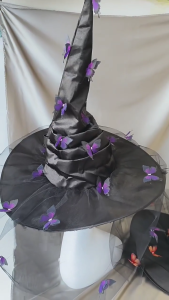 Large Ruched Witch Hat Single Side Veils Hat Women Men Wizard Hat Decoration Props For Halloween Party And Role Play