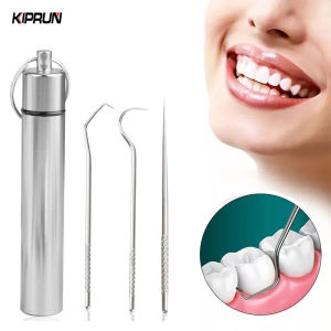 KIPRUN 3PCS Toothpick Pocket Set Reusable Stainless Steel Tooth Cleaning Tools with Holder Case Waterproof Portable Tooth Picker for Outdoor Travel Picnic and Camping