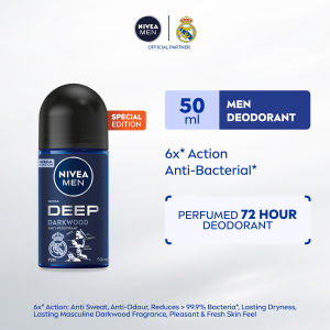 NIVEA MEN Deep Darkwood Deodorant Roll On 50ml / Anti Bacterial / No Sweat / Fresh / Perfume / Mens Grooming