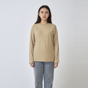 Kaos Polos Wanita Oneck Lengan Panjang Bahan Katun Combed 30s Warna Khaki