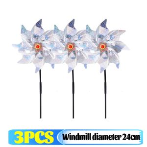 10Pcs Silver Laser Bird Repellent Windmill Farm Estate Rotating Windmill Outdoor Bird Repeller Lawn Decor Bird Repeller Laser Pinwheel