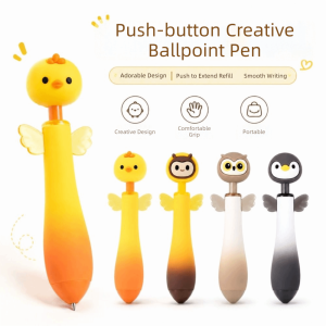 BLISSFUL Black Ink Gel Pens 0.5mm Fine Point Quick Dry Retractable Ballpoint Pens Cute Press Type Writing Pens School