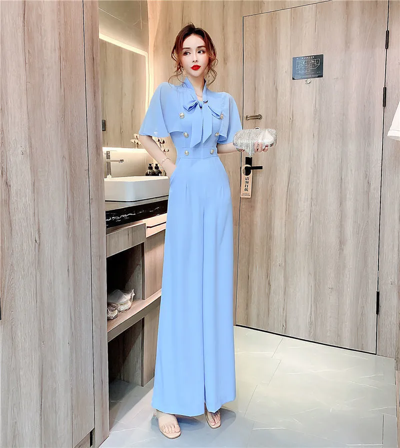 Long Sleeve Double-breasted Wide Leg Jumpsuit