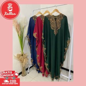 Kaftan Lebaran Kondangan Pesta Gamis Jumbo Terbaru Ceruty Babydoll Bordir Kaftan Chao Simple Elegan Fashion Muslim Nyaman dipakai Mewah Navy Outer Wanita Dewasa Syari Cantik Remaja Motif Fit - XELLEA