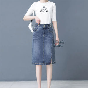 Nycta V2 Jeans Skirt Rok Belah Depan Highwaist Wanita 2024 Midi Kancing Ganda Korean Style