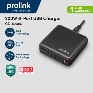 [SIRIM✔]  Prolink 200W 6-Port GaN USB Charger | Smart Fast Charging Hub for all Laptop Tablet & Phone GD-620001 [NEW ARRIVAL]