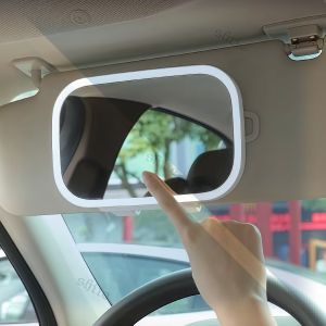 Clip-On Car Vanity Mirror LED Foldable Rechargeable Three-Tone Light Dimmable HD Makeup Mirror
