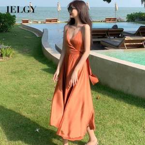 IELGY Womans clothes white dress retro casual suspenders long seaside vacation All-match