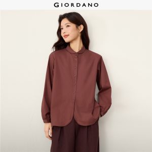 Giordano Women 100% cotton shawl collar long sleeve shirt Free Shipping 05346880