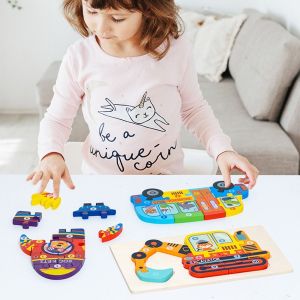 YAZHE Lovely Children Gift Police 3D Rocket Rectangle Ambulance Early Education Toy Vehicle Jigsaw Intelligence Game Puzzle Kids Wooden Puzzle Toy