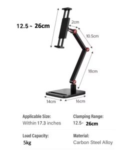 💟SOLUTION65💟 Heavy Duty Adjustable Height and Rotating Metal Phone Stand Phone Holder iPad Stand iPad Holder Monitor Holder Monitor Stand Phone Stand Angle Foldable Cell Phone Stand Holder for Desk Phone Holder 360 Degree Rotating Phone Stand
