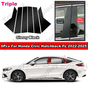 6Pcs Glossy Piano Black PC Material Car Door Window Trim Cover Mirror Effect Trim Sticker Decal Accessories For Honda Civic Hatchback FL 2022-2025