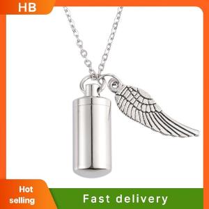 HB Stainless Steel Cremation Necklace Memorial Urn Pendant Angel Wings for Family Friends Memory Jewelry Container