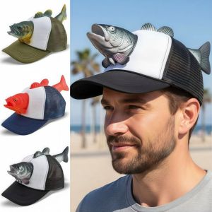 ZYJC 3D Fish Animal Trucker Hat Adjustable Fit Mesh Novelty Fishing Hat Funny Breathable Baseball Cap For Men Women