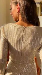 Elegant Long Sleeves Evening Party Dresses Glittery Sequins Prom Gowns Mermaid Formal tail Dresses㏇X0407