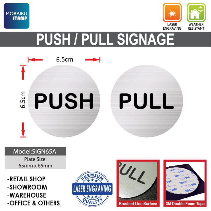 DOOR SIGN / Signage Push & Pull Silver Brushed Lined Plate - Round Dia ...