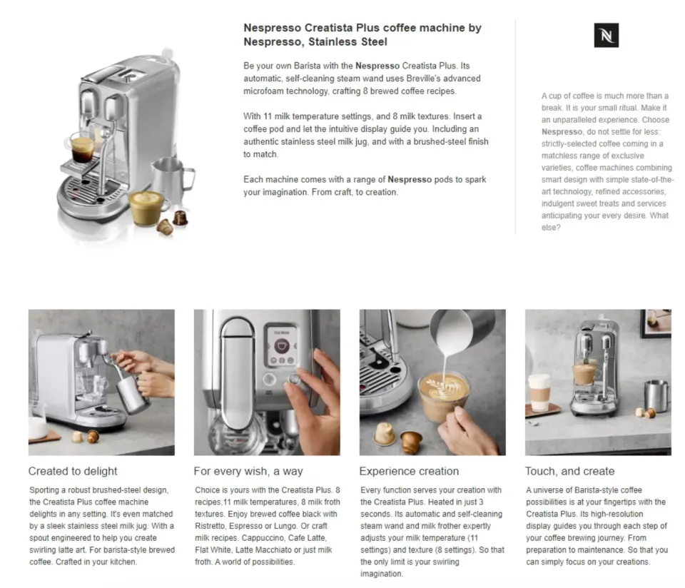Nespresso® Creatista Plus Espresso Coffee Machine with Nespresso