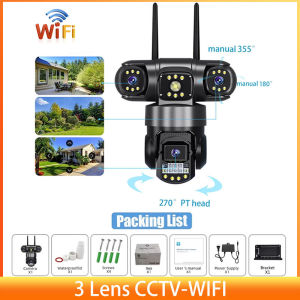 V380 Pro Camera Waterproof Outdoor Tiga Lensa HD 1080p Sambungkan ke ponsel 360 WiFi CCTV
