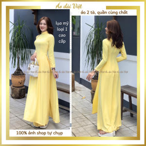Áo Dài Lụa Mỹ Trơn Vàng Cao Cấp Truyền Thống Việt Nam
