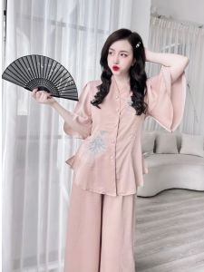 Bộ Lam bigsize 45-90kg đồ lam thêu hoa cúc đi chùa  bộ lam mặc tết sang cúc màu không bọc
