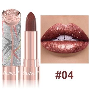 MADEWITH Floral Embossed Metallic Lipstick 7 Colors Pearl Pink Glitter Lip Tint Long Lasting Lip Mud Women
