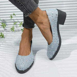 Free Shipping New Mid-Heel Casual Versatile Shallow-Toe Chunky-Heel Pointed-Toe WomenS Shoes Fashionable Small Pumps Trendy Wedge Heel WomenS Shoes