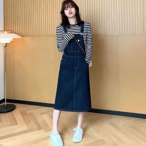Rok Tali Ikat Gaun Denim Celah Wanita
