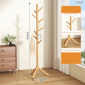 LONGB Floor-standing Coat Rack Sturdy 8 Hooks Hanging Pole Rack Space Saving Clothes Hanger Room Organization