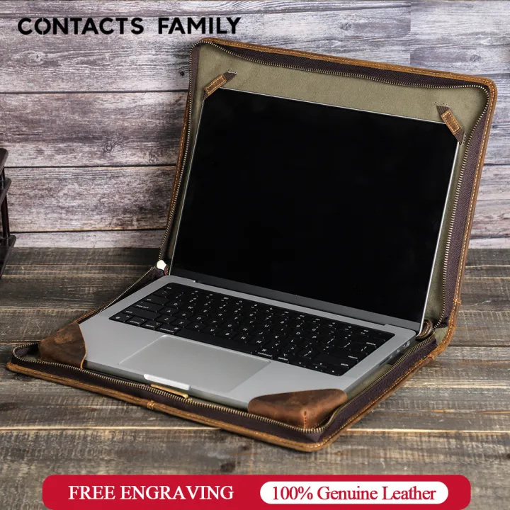 Genuine Leather Sleeve Case for Macbook Pro 14.2 Inch 2021 Cowhide Portable Business Travel Laptop Sleeve Bag