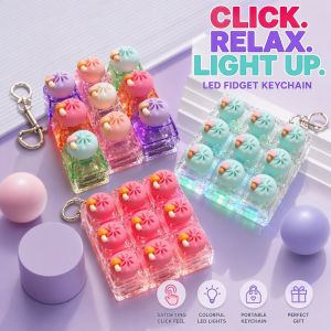 Steamed Bun Fidget Keyboard Toy LED Light ASMR Click Silicone Keys Mini Keychain Bag Charm Stress Relief Gift For Kids