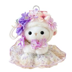 MIRELAE Soft Floral Skirt Plush Lamb Charm Lamb Shape Plush Backpack Pendant Ornament Sweet Flower Decoration Soft Stuffed Key Ring Gift