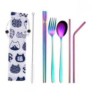 Paket Set Lengkap Peralatan Makan Traveler 7in1 Safety Higienis Food Vloger Stainless