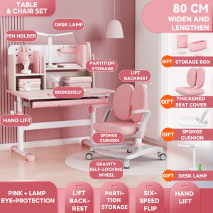 Kids Ergonomic Table and Chair Set Kids Table Desk Height Adjustable Children School Study Desk with Tilt Desktop / LED Light