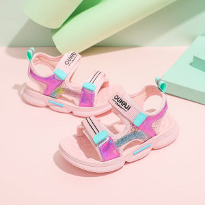 Dép quai hậu bé gái mẫu mới Sandal học sinh quai dán da mềm đế êm Xăng đan bé gái đi biển mùa hè đế chống trơn trượt DT141