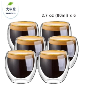 {SG Seller} 6pcs 80ML Glass Coffee Mugs Double Wall Glass Coffee Cups Insulated Espresso Cups Cold Drinking Wine Shot Glasses Tea cups