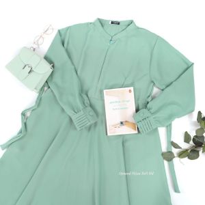 Gamis hermosa warna mint hijau soft polos bahan wollycrepe premium umbrella 4 meter-gamis syari mint