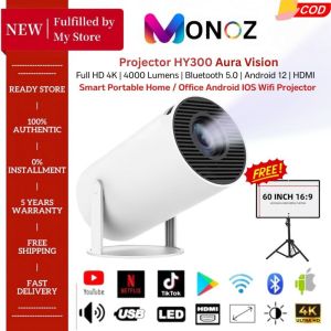 Monoz HY300 Aura Mini Projector Android 13 | 130" HD | 8000 Lumens | WiFi 6 & BT | HDMI | Portable Home Theater