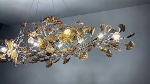 Light Luxury Branch-Shaped Chandelier Ginkgo Leaf Decoration Style Double-Style Floor Villa Dining Room Light Living Room Light LED Light