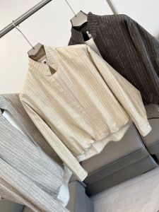 Retro stacked fake two-piece stand-up collar long-sleeved striped shirt American autumn mens shirt wide version loose coat