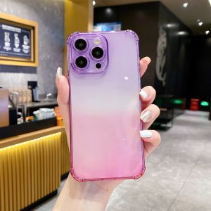 CrashStar Thickened Corners Gradient Color Transparent Soft TPU Shockproof Phone Case For iPhone 15 14 Pro Max Plus 13 12 Pro Max 11 Fashion Clear Anti-fall Phone Casing Cover Shell With Full Cover Lens Camera Protection