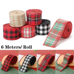 🎄Ready Stock🎄6M/Roll Christmas Color Imitation Ribbon/ Christmas Decoration Checkered Plaid Ribbon/ Vintage Linen Ribbons/ DIY Crafts Handmade Gift Wrapping Supplies