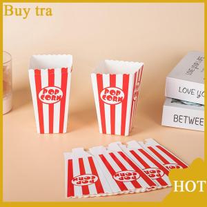 [Buytra] 12Pcs Striped Popcorn Paper Boxes Buckets Red White Stripes Bags Snack Containers For Baby Shower Birthdays Party Supplies