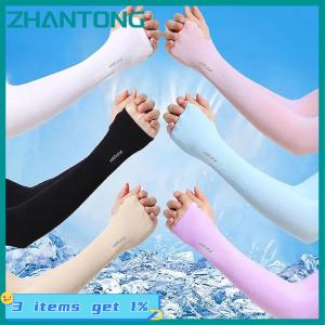 ZHANTONG UV Năng Lượng Mặt Trời Cánh Tay Tay Áo Phụ Nữ Người Đàn Ông Đi Xe Đạp Ngón Găng Tay Mát Mẻ Muff Mùa Hè Băng Lụa Đàn Hồi Cánh Tay Bìa Lái Xe Chống Cháy Nắng Tay Áo