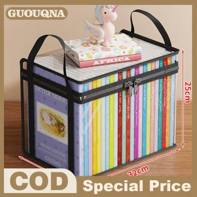 GUOUQNA Book Storage Bag Transparent Visible Lightweight Zipper Handle Organizer for Kids Teens School Books Stationery Storage