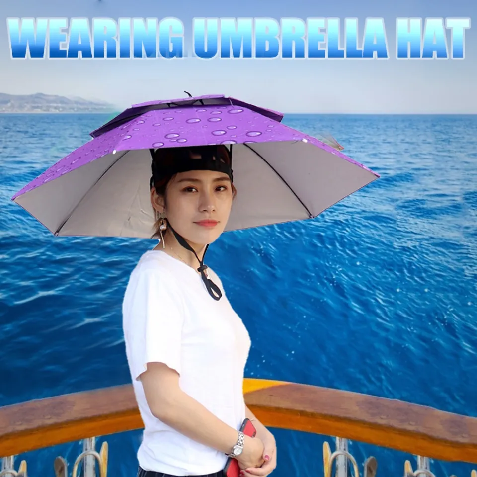 Rain Umbrella Hat Blue VTTO Foldable Head Umbrella Elastic